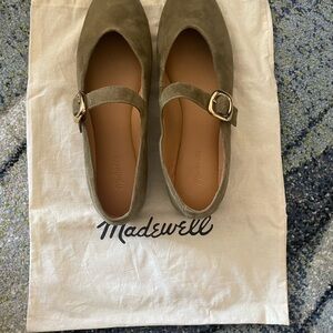 Madewell Olive Suede Flats with Buckle